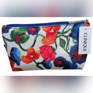Clinique Floral Cosmetic Bag With Trial Size Moisture Surge And Lipstick. New